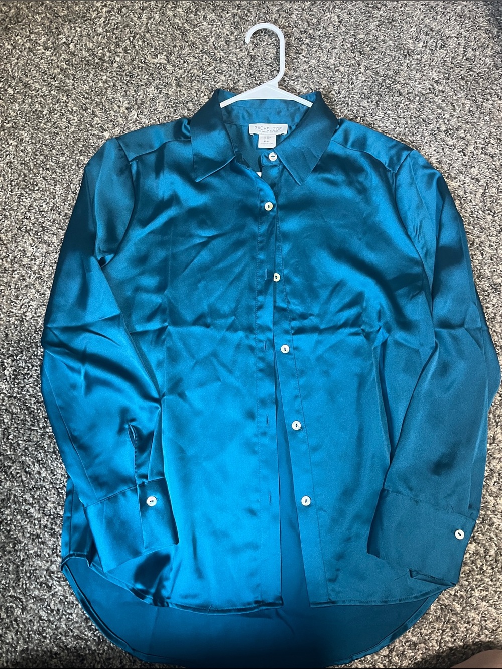 Rachel Zoe Teal Satin Long-Sleeve Dress Shirt